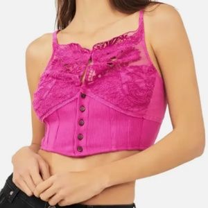 Have My Heart Tank by Free People Lace button Crop Corset Top Pink Small S